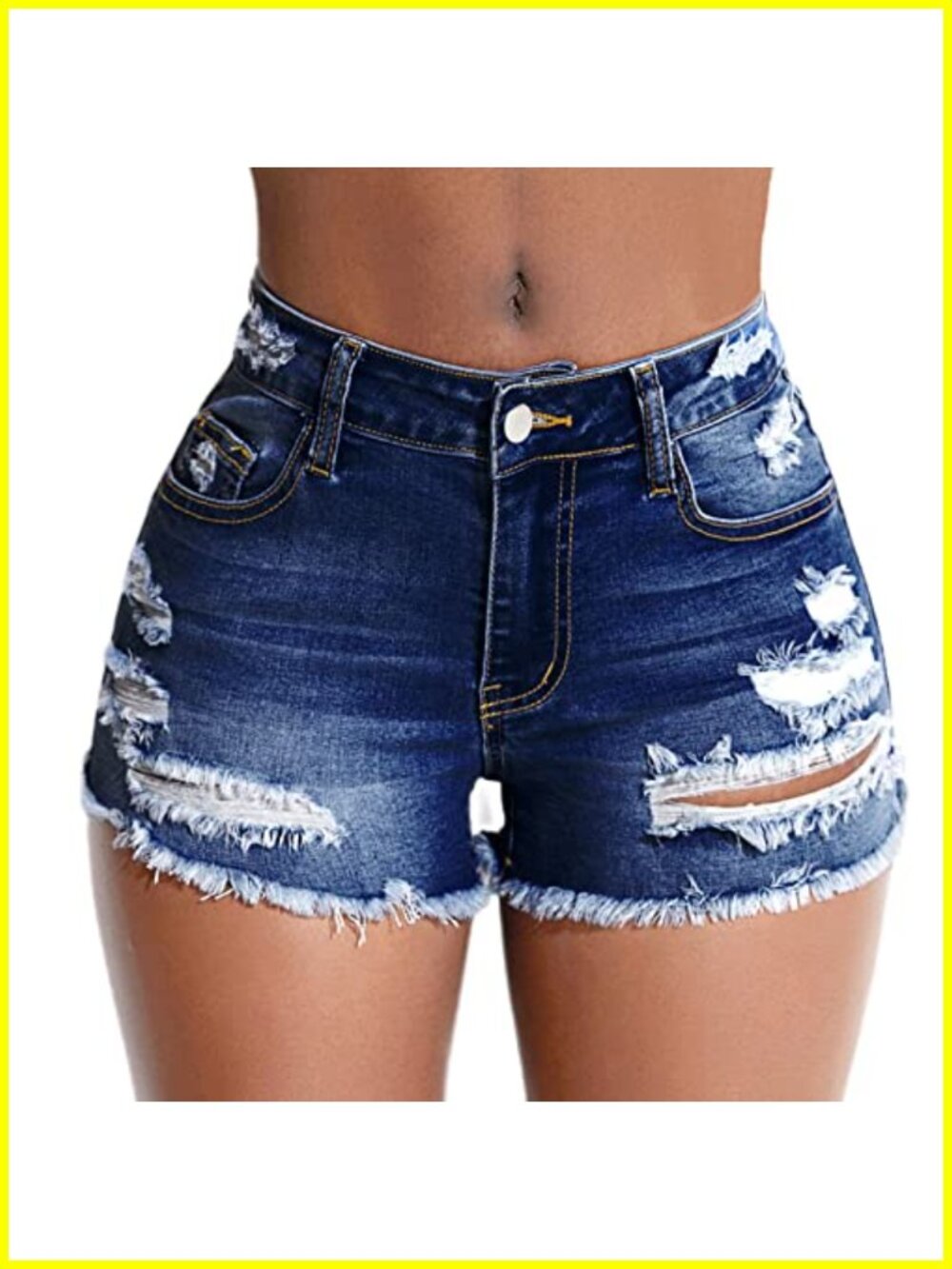 Women's Stretch Ripped Denim Shorts Mid Waist Frayed Raw Hem Distressed Jean